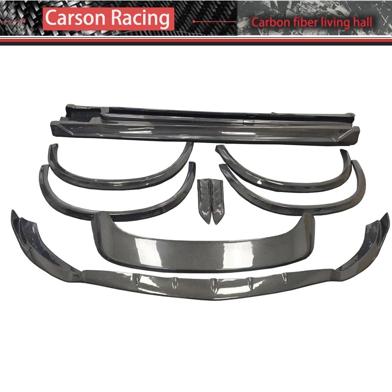 TopCar 2023+ Style Wet Carbon Fiber Body Kit Front Bumper Lip Side Skirt Wheel Arches Top Spoiler for Benz GLC X254 GLC43 Car